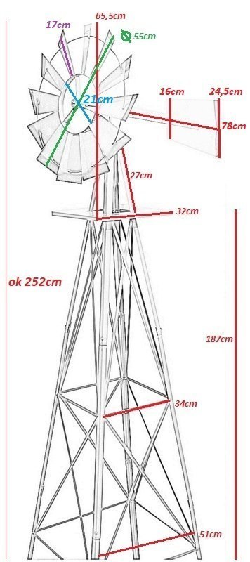 KOVOVÝ ZAHRADNÍ VĚTRNÍK V AMERICKÉM STYLU DEKORACE DO ZAHRADY 250CM MS17231